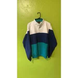 Vintage Eddie Bauer Tri Colored Retro Snap Button Pullover Sweater With Pockets